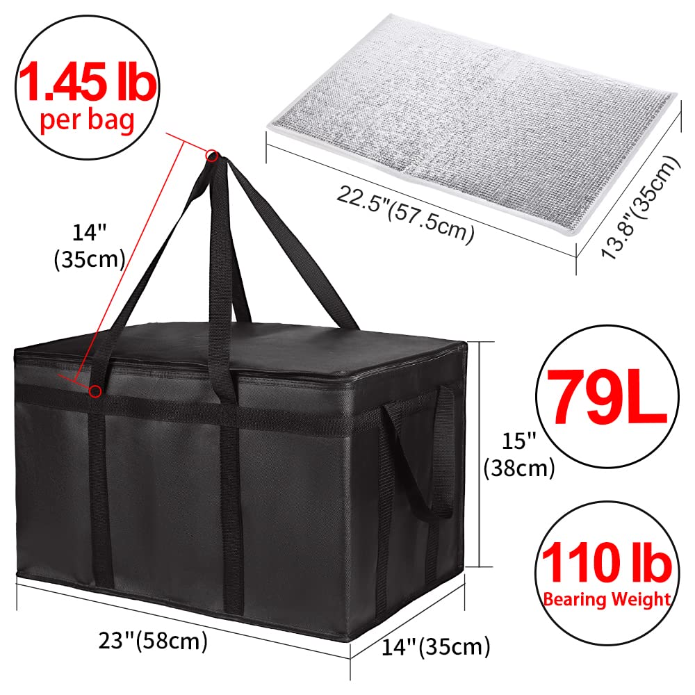 CIVJET 2-Pack Insulated Food Delivery Bag with Hard Bottom, 3X-Large, Black