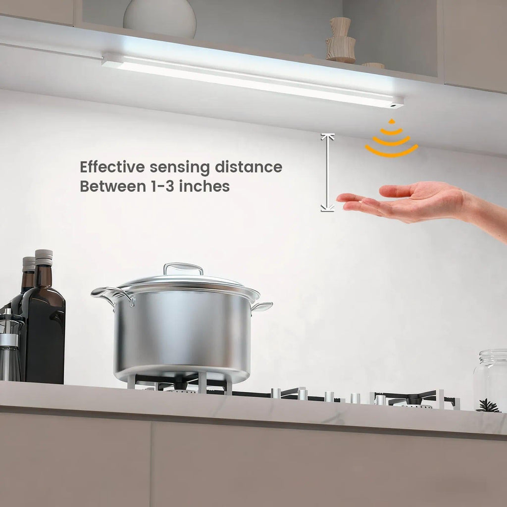 2Pcs 24 Inch Under Cabinet Lights with Hand Wave, Under Counter Lighting 5000K Cold White,Dimmable,Plug and Play,LED Lights for Kitchen Cabinet, Cupboard, Closet, Desk