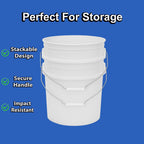 MKS Plastics 5-Gallon Bucket with Airtight Lid – Made in USA, Food Grade BPA Free Plastic, Heavy Duty Multi-Use, Metal Handle with Grip, Stackable Storage – White, 2 Pack