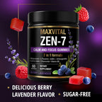 MAXVITAL Zen-7 Calm & Focus Gummies for Adults - Sugar Free Daily Calm & Mental Clarity Support - L-Theanine, GABA, Ashwagandha, Magnesium, Lemon Balm & B6 - Berry Lavender - 60 Vegan Gummies