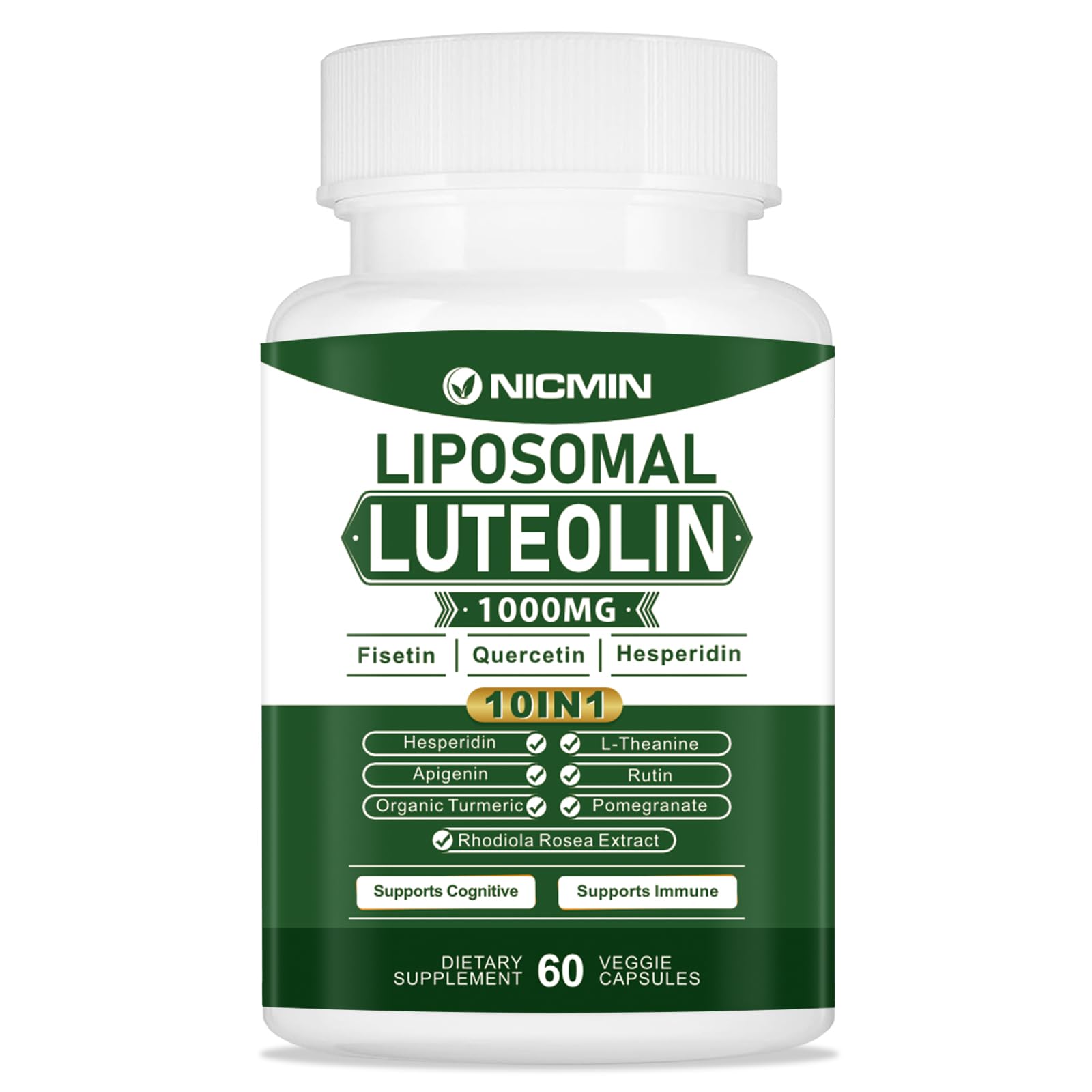 NICMIN 1000MG Liposomal Luteolin, Maximum Absorption, Potent Luteolin Supplement 60 Capsules