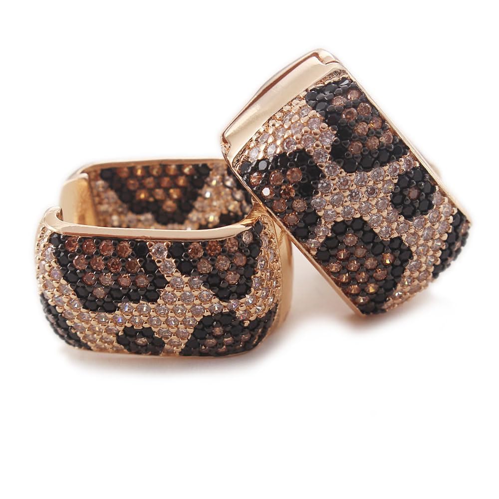 Z ZACHÉ Shinny CZ Leopard Print Earrings Geometry Square Hoop Earring Statement Huggie Earrings For Women Jewelry