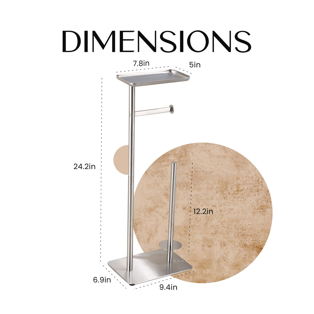 Day Moon™ - Toilet Paper Holder - Modern Roll Holder for Bathroom - 1 Pack - Free Standing - with Shelf, Brushed Nickel