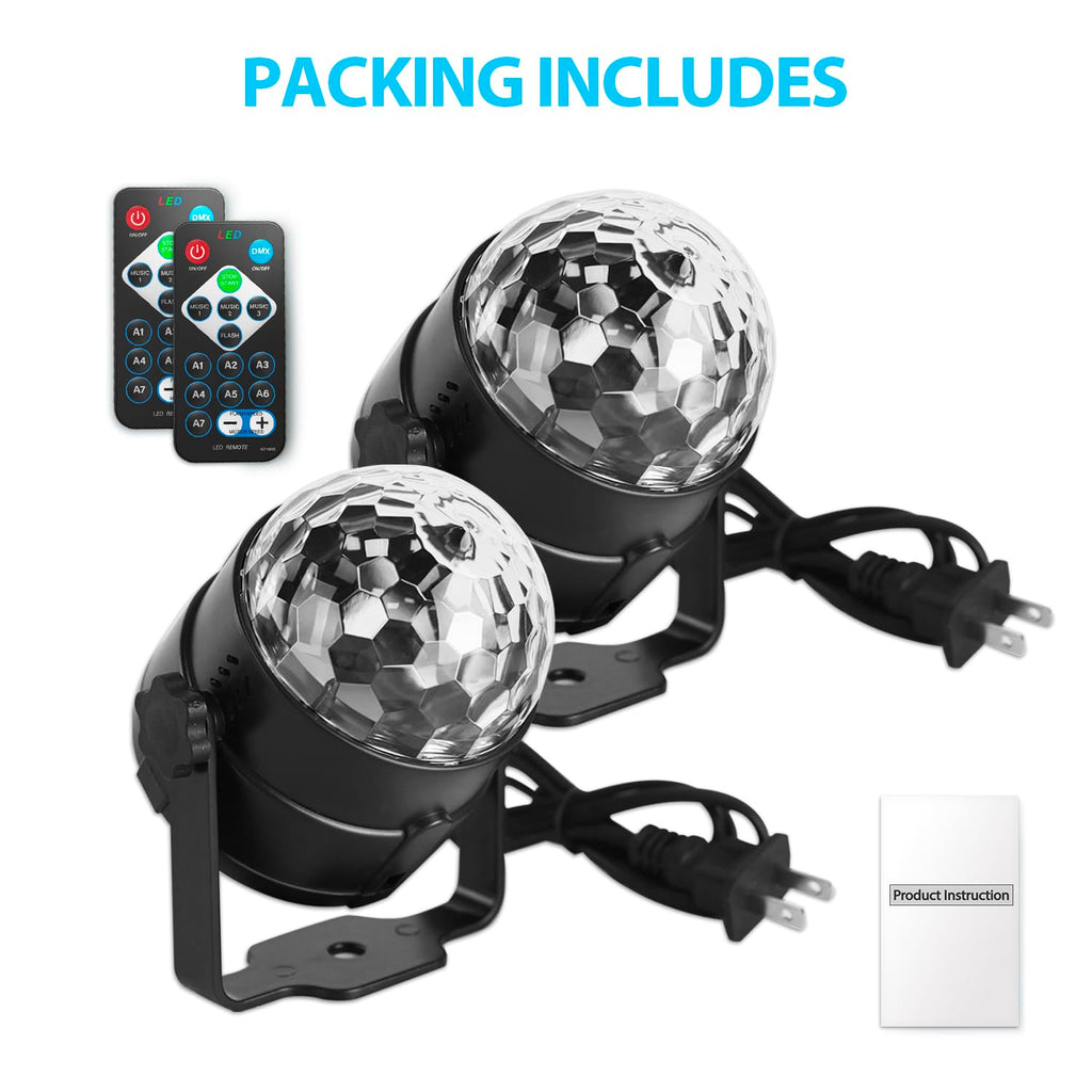 NEQUARE Disco Ball Party Lights 2-Pack, Sound Activated Strobe with Remote
