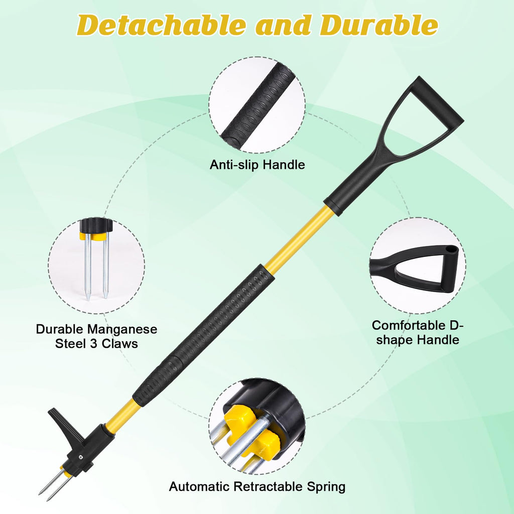 Tegarbed 39" Stand Up Weed Puller Tool - Heavy Duty Detachable 3-Claw Weeder with Ergonomic Long D-Handle | Tools for Effortless Garden Weed Removal (Dandelions, Thistles & More)