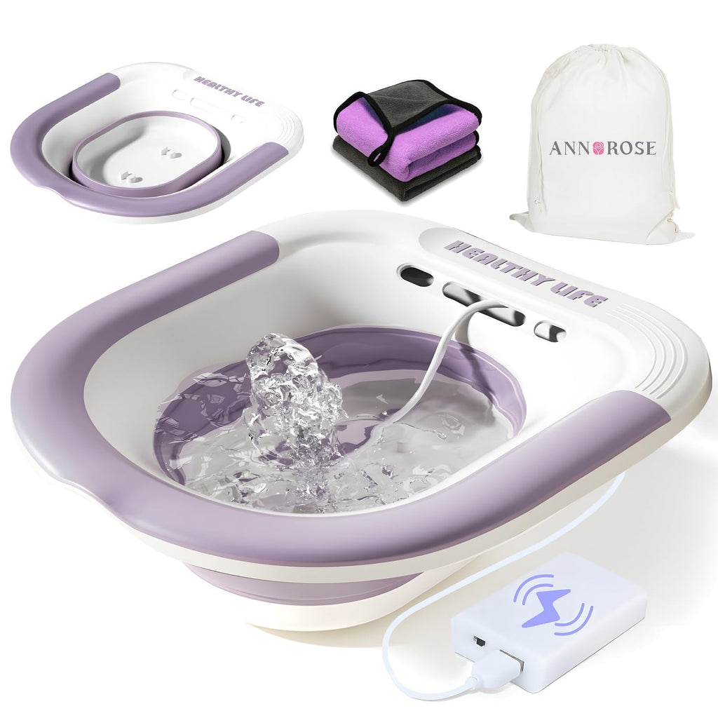 Sitz Bath，Electric Sitz Bath for Toilet, Portable and Collapsible Sitz Bath Tub for Hemorrhoids & Postpartum Care, Wide Seat for Home Use, Easy Storage (Purple)