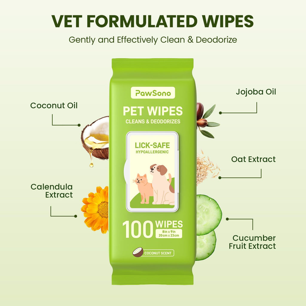 PawSono Hypoallergenic Pet Wipes for Dogs, Cats & Small Animals, 400 Coun