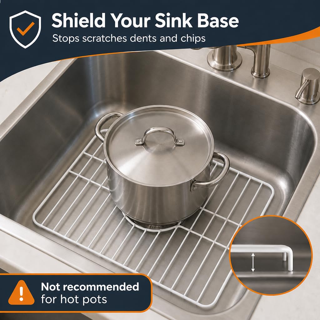 Better Houseware Sink Protectors for Kitchen Sink, Protective Metal Grid, 16x12.3x1 inches, White Kitchen Sink Mat to Shield Sink Base from Scratches, Rust-Resistant Coating, M