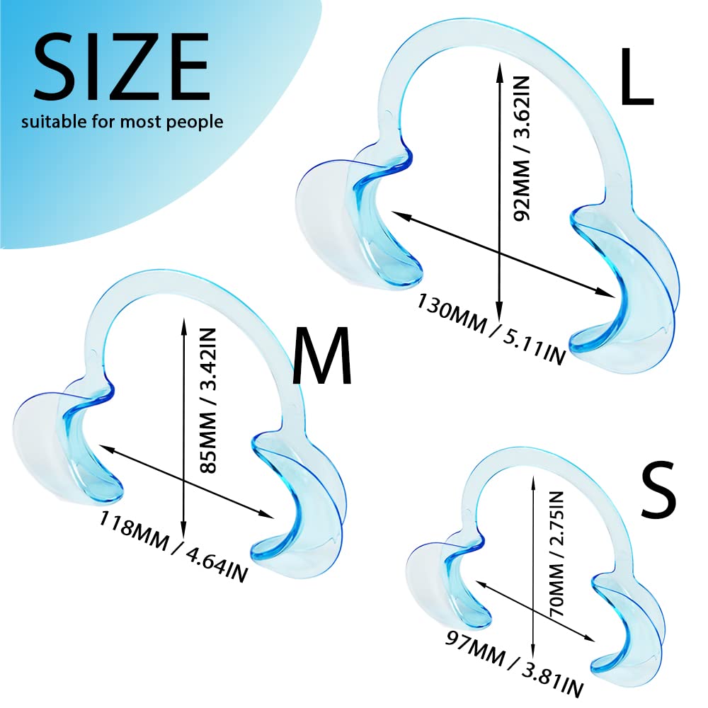 Dental Cheek Retractor C Shape Mouth Opener Size S,M,L, Pack of 3 (Blue, 3PCS-S/M/L)