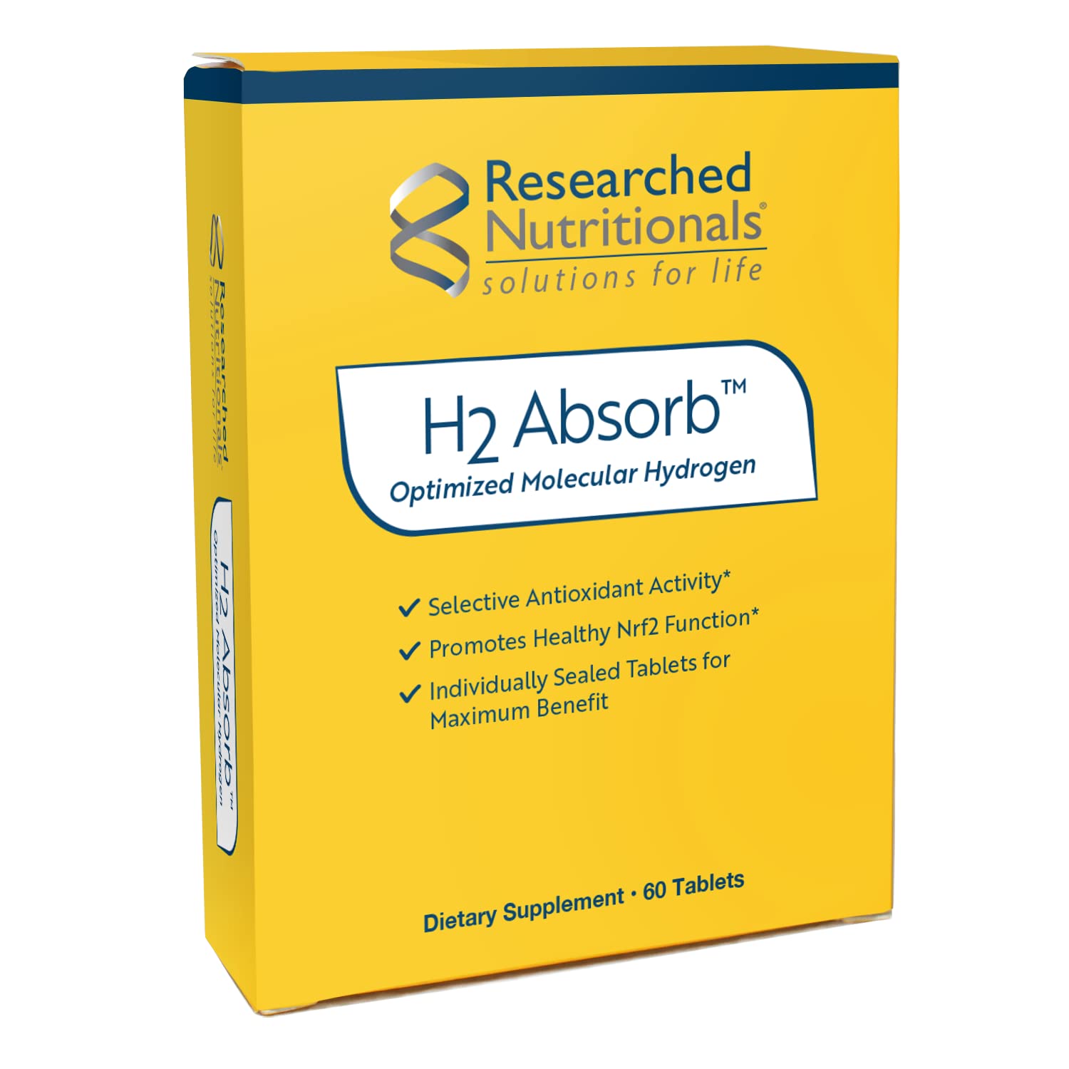 Researched Nutritionals H2 Absorb Molecular Hydrogen Tablets - Instant Hydrogenated Water & Antioxidant Supplement - Rejuvenating Drink to Promote Energy & Healthy Aging (60 Tablets)