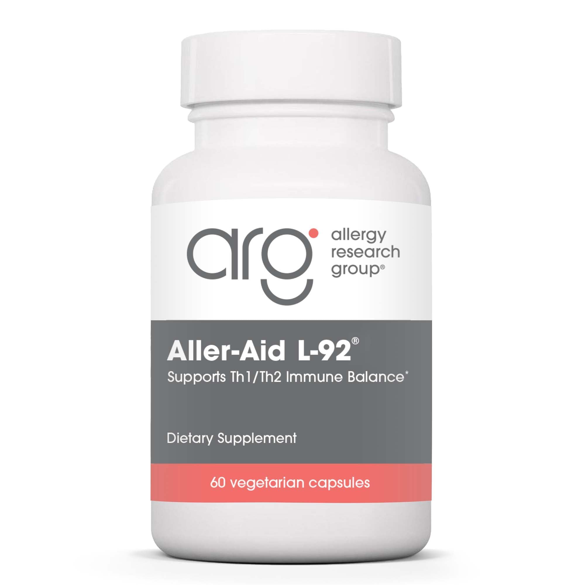 Allergy Research Group ARG Aller-Aid L-92 - Postbiotic Immune Support Supplement - L-92 with Vitamin C & Botanicals - Histamine & Seasonal Support - Hypoallergenic - 60 Servings - 60 Capsules
