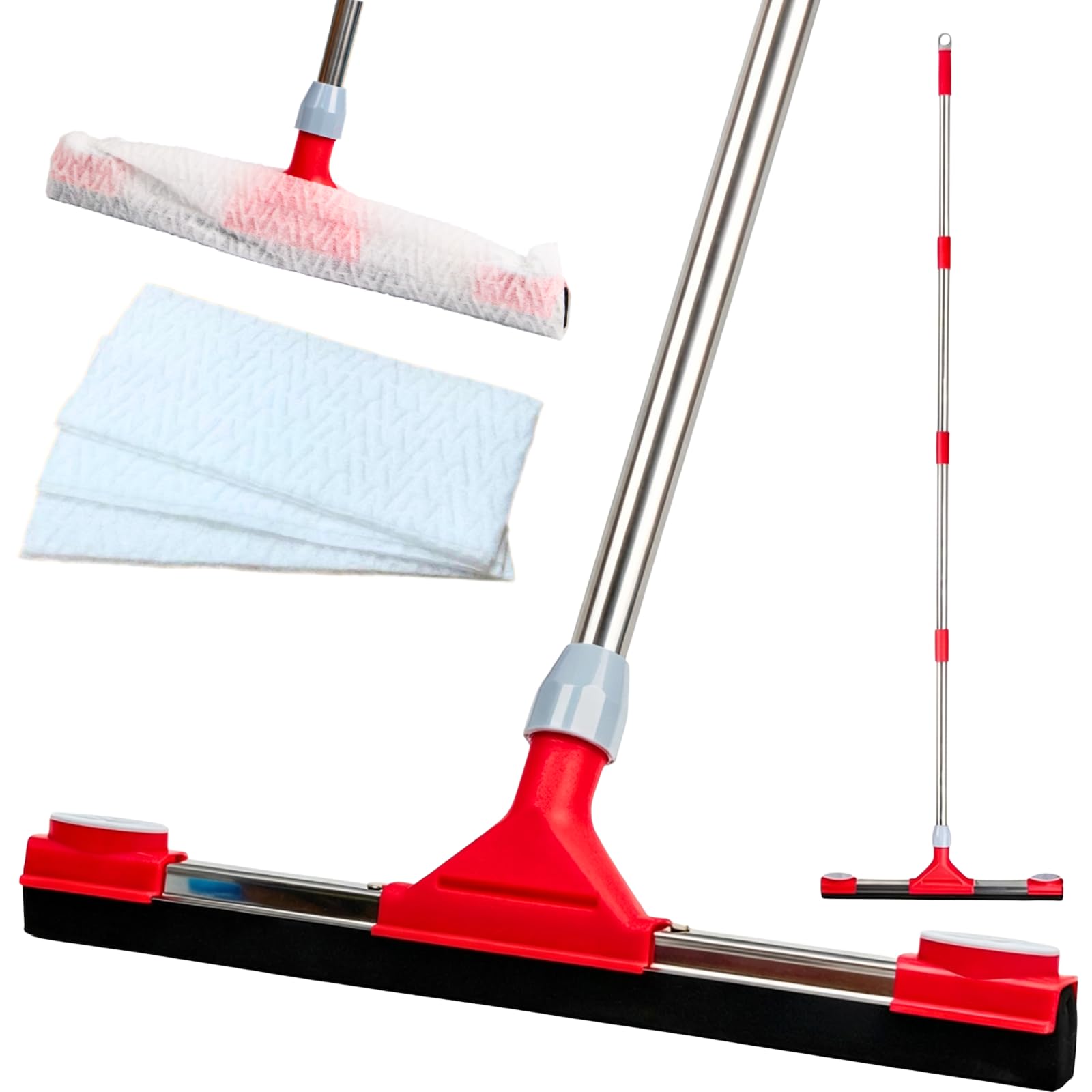 Heavy Duty Floor Squeegee for Concrete Floor – 17.3'' EVA Foam Blade with Built-in Towel Clip, 62'' Extendable Handle, Uneven Surface Floor Squeegee Broom for Garage, Window, Pool, Tile, Patio &Shower