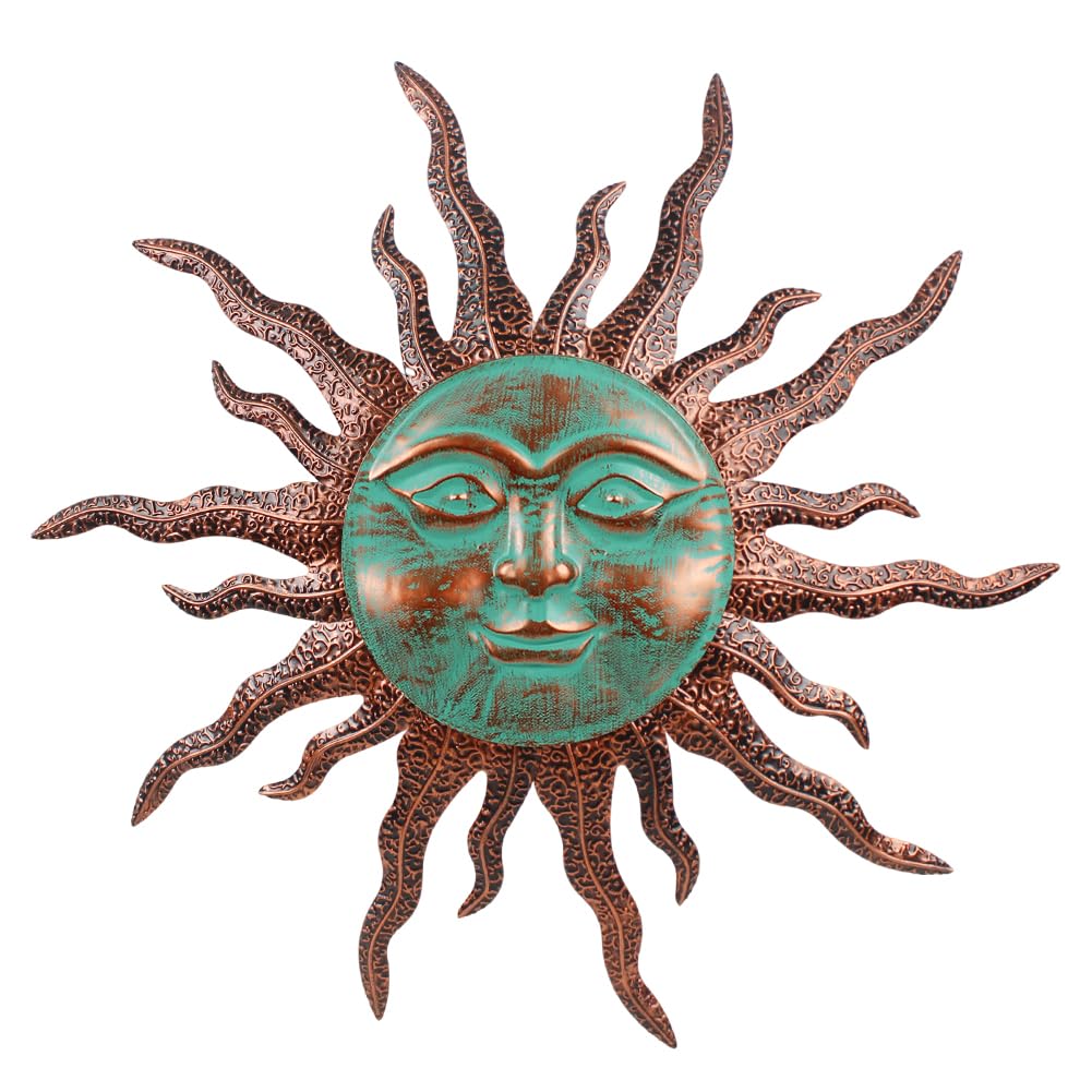 VEWOGARDEN Sun Outdoor Wall Decor, 30" Waterproof Large Metal Wall Art for Home Outside Patio Garden Fence Decorations, Brown & Green