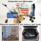Dog Stroller Pet Stroller Cat Strollers Jogger Folding Travel Carrier Durable 4 Wheels Doggie Cage with Cup Holders 35Lbs Capacity Waterproof Puppy Strolling Cart for Small-Medium Dogs, Cats - Blue
