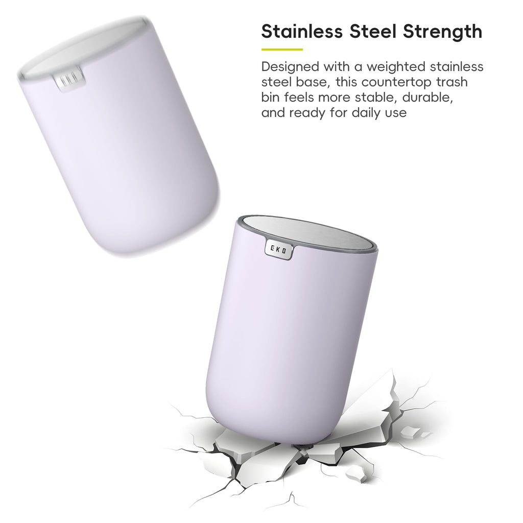 EKO Fandy 0.4 Gal/1.5L Mini Tabletop Trash Bin with Swing-Lid, Desktop Trash Can for Bathroom Countertop, Vanity, Coffee or Office, Small Garbage Bin (Lavender)