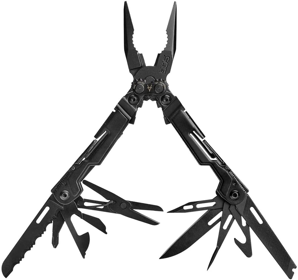 SOG PowerPint Mini Compact Stainless Steel Multi-Tool, 18 Lightweight Specialty Tools & SOG Multitool Pliers Pocket Knife, Black
