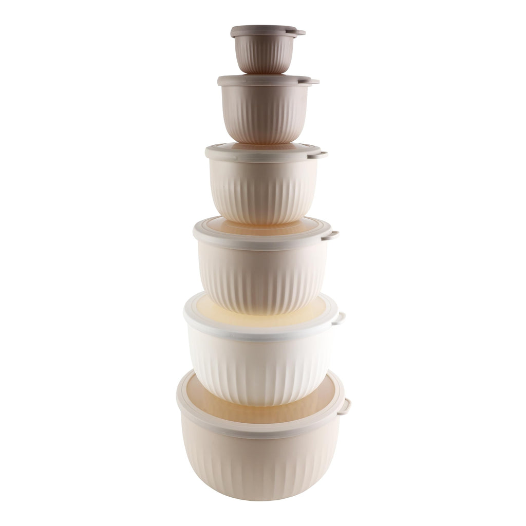 COOK WITH COLOR Prep Bowls with Lids- Wide and Deep Nesting Plastic Small Mixing Bowl Set with Lids, 12 Piece Set - Deep Bowls, Brown