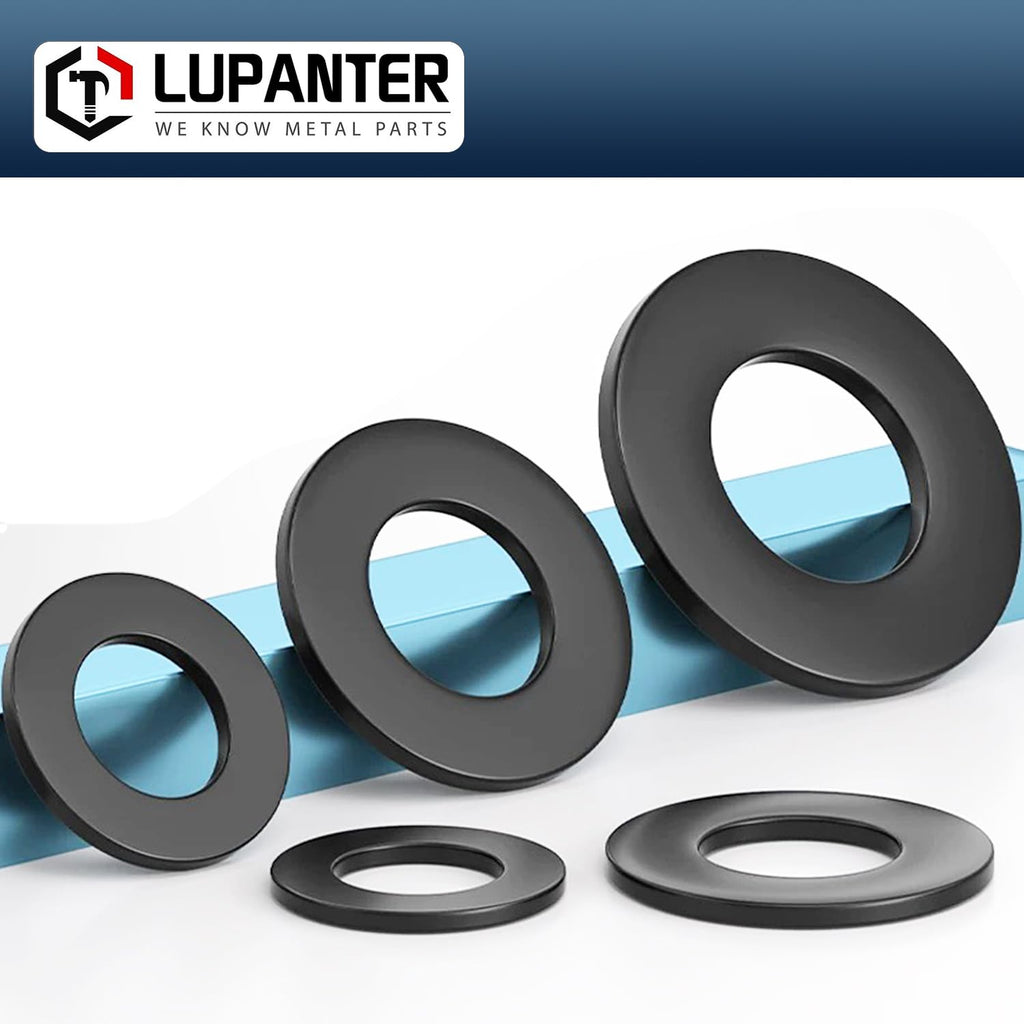 LUPANTER 1/4" Black Flat Washers 50 Pack Made of 18-8 (304) Stainless Steel Metal Washers for Screws