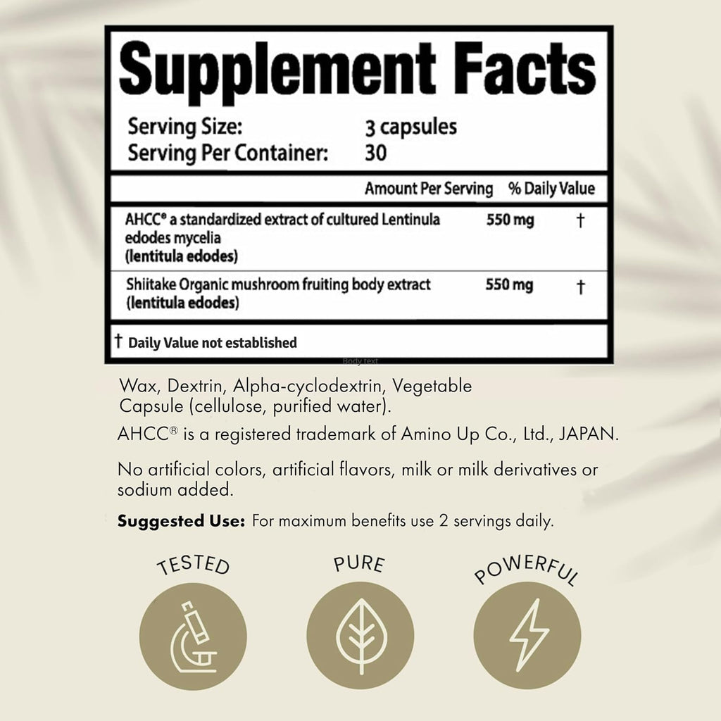 HPD Rx Premium AHCC & Shiitake Mushroom 1100 mg per Serving Supplement, Natural Immunity Booster, Maintains Natural Killer Cell Activity | AHCC is Proven in 30+ Studies | 60-Day Supply, 2-Pack