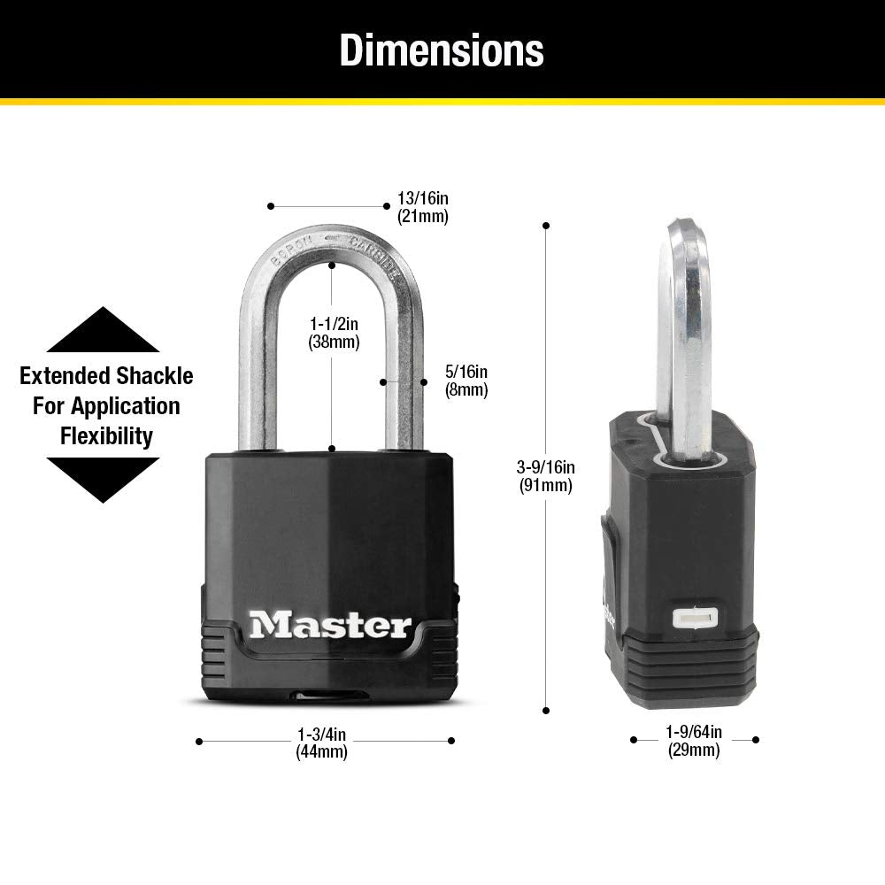 Master Lock Magnum Heavy Duty Outdoor Padlock with Key, Weather Resistant Body and Cut Safe Shackle Make Lock Perfect for Fences, Gates, Sheds, M115XKADLF, Black