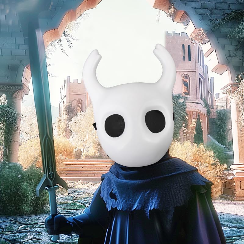Lanmachoice White Knight Mask with Round Horns – Cosplay Costume Thickened PVC Mask for Halloween & Game-Inspired Looks
