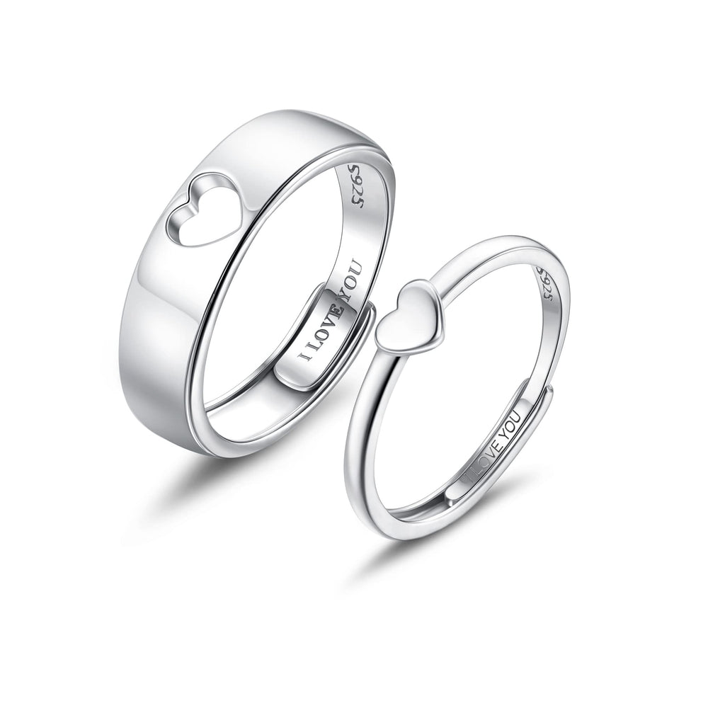 MILACOLATO 2Pcs S925 Sterling Silver Heart Matching Rings for Couples