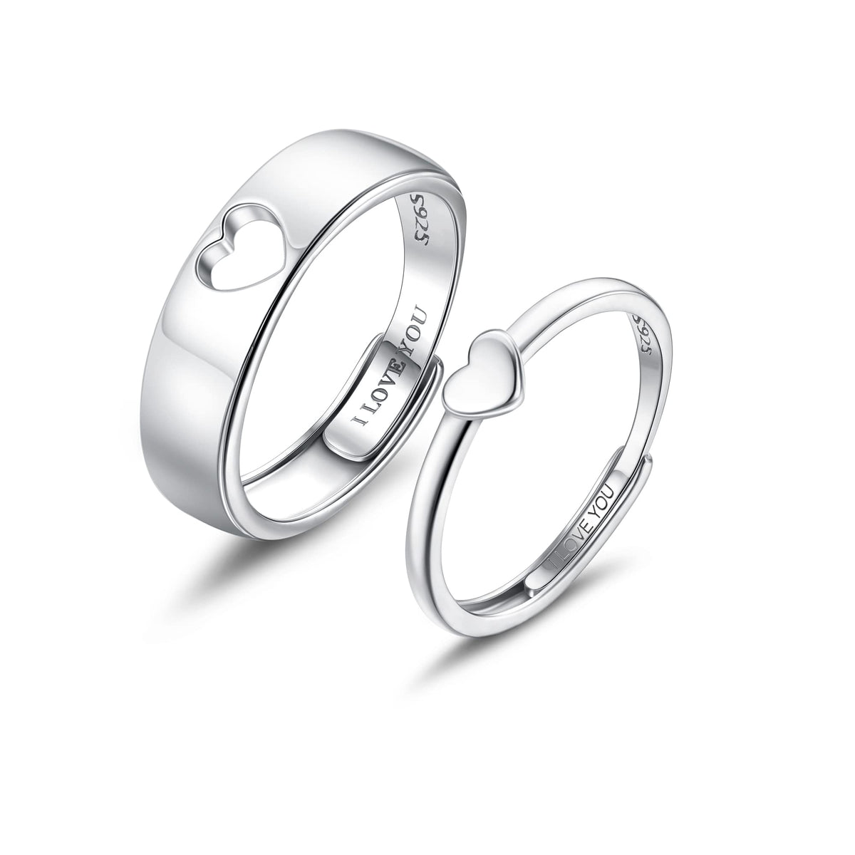 MILACOLATO 2Pcs S925 Sterling Silver Heart Matching Rings for Couples