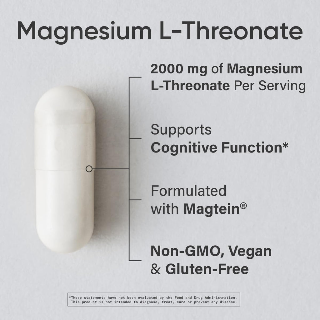 Sports Research® Magnesium L-Threonate Capsules 2000mg - High-Absorption Magtein® for Enhanced Brain Health, Memory, Focus & Restful Sleep Support - Vegan · Non-GMO · Gluten Free - 90 Count