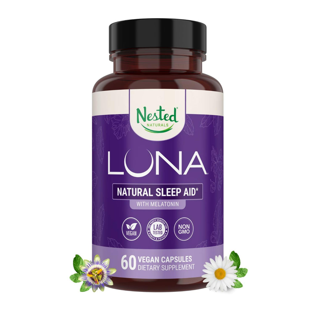 Nested Naturals Luna Sleep Aid - Non-Habit Forming Natural Sleeping Pills for Adults with Naturally Sourced Ingredients - Valerian Root, Melatonin, Chamomile, Lemon Balm, and More - 60 Vegan Capsules
