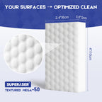 SUPERASER Magic Sponge Bulk 50 Pack, Textured MEGA-50 | Long Lasting Value Supply for Heavy-Duty Cleaning | All-Purpose Melamine Foam Pads
