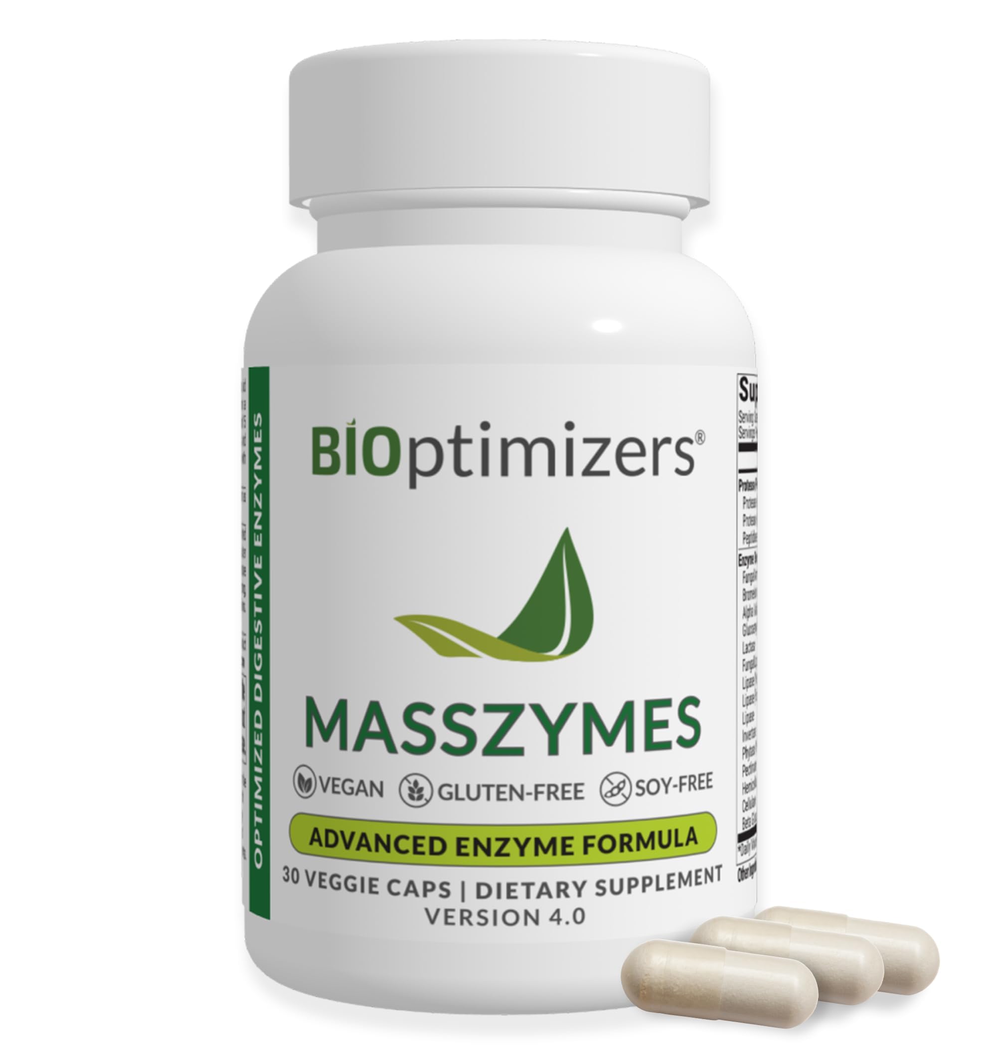 BIOptimizers MassZymes - Complete Digestive Enzymes Supplement for Gut Health - Bloating Relief for Men and Women - Lipase Amylase Bromelain Digestive Enzymes (30 Capsules)
