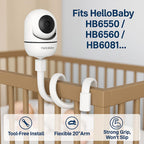HelloBaby Baby Monitor Mount for HB6550/ Pro/ HB6550Plus/ HB6560/ HB65/ HB6240/ HB6339/ HB6351, 20 Inch Flexible Arm Bracket, Sturdy Camera Holder Attaches to Crib Cot Shelves, No Tools or Wall Damage