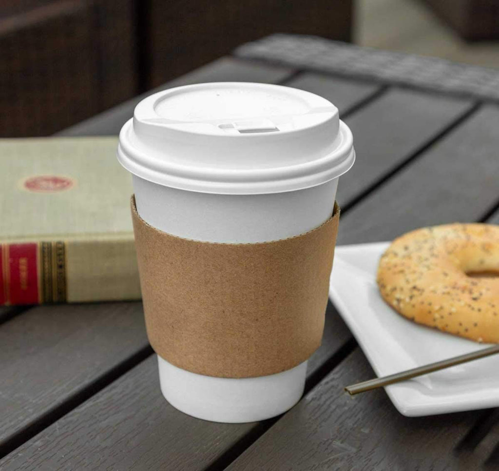 FMP Brands 500 Pack Kraft Coffee Cups Sleeves Disposable Bulks, Durable Corrugated Cardboard Cup Sleeves for 12-24 oz Cups, Beverage Insulator and Hand Protection for Hot/Cold Drinks