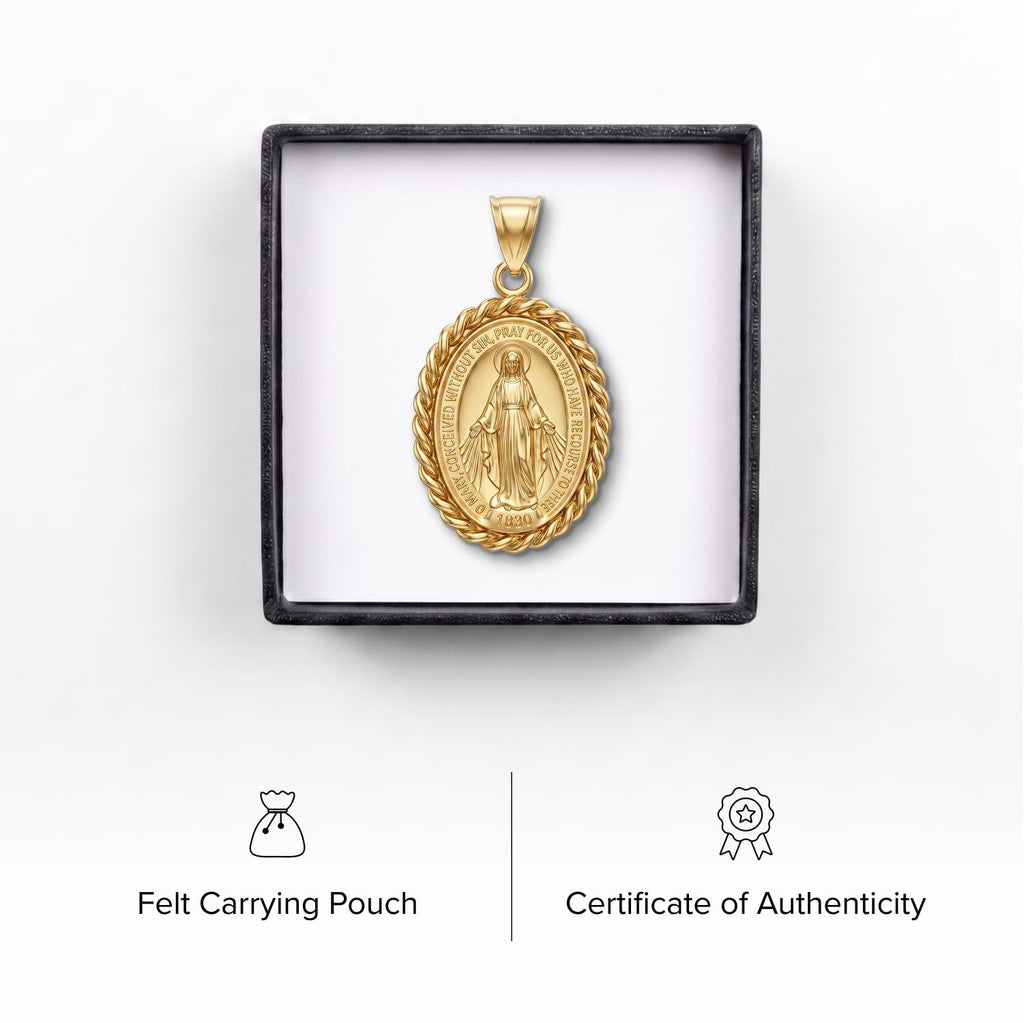 Cross+Crown Premium 14K Yellow Gold Virgin Mary Miraculous Medal for Women & Men, Durable Double-Bonded 14K Yellow Gold Virgin Mary Pendant for Necklace, Women & Mens Gold Virgin Mary Medal, Handcrafted Religious Jewelry in the USA