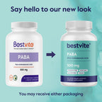 BESTVITE PABA 500mg (120 Vegetarian Capsules) (para-Aminobenzoic Acid) - No Stearates - Vegan - Non GMO - Gluten Free