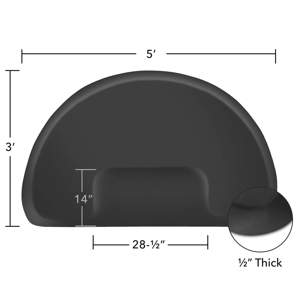 Saloniture 3 ft. x 5 ft. Barber & Salon Floor Mat for Square Chair Base - 1/2 in. Thick Black Semi-Circle Anti-Fatigue Stylist Station Mat