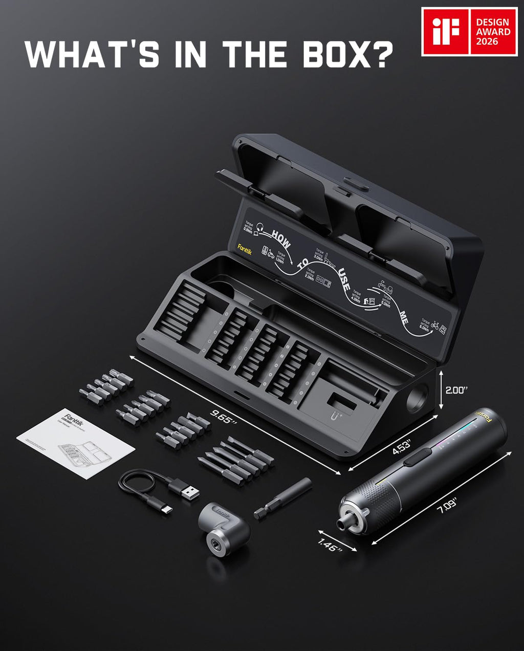 Fanttik S2 Pro Electric Screwdriver, Cordless Screwdriver Set, 7 Torque Settings, 0.5 to 6N.m, 20 Magnetic Bits, 1/4''Hex Shank, with 90° Angle Adapter, for Furniture, Household Repairs(Space Grey)
