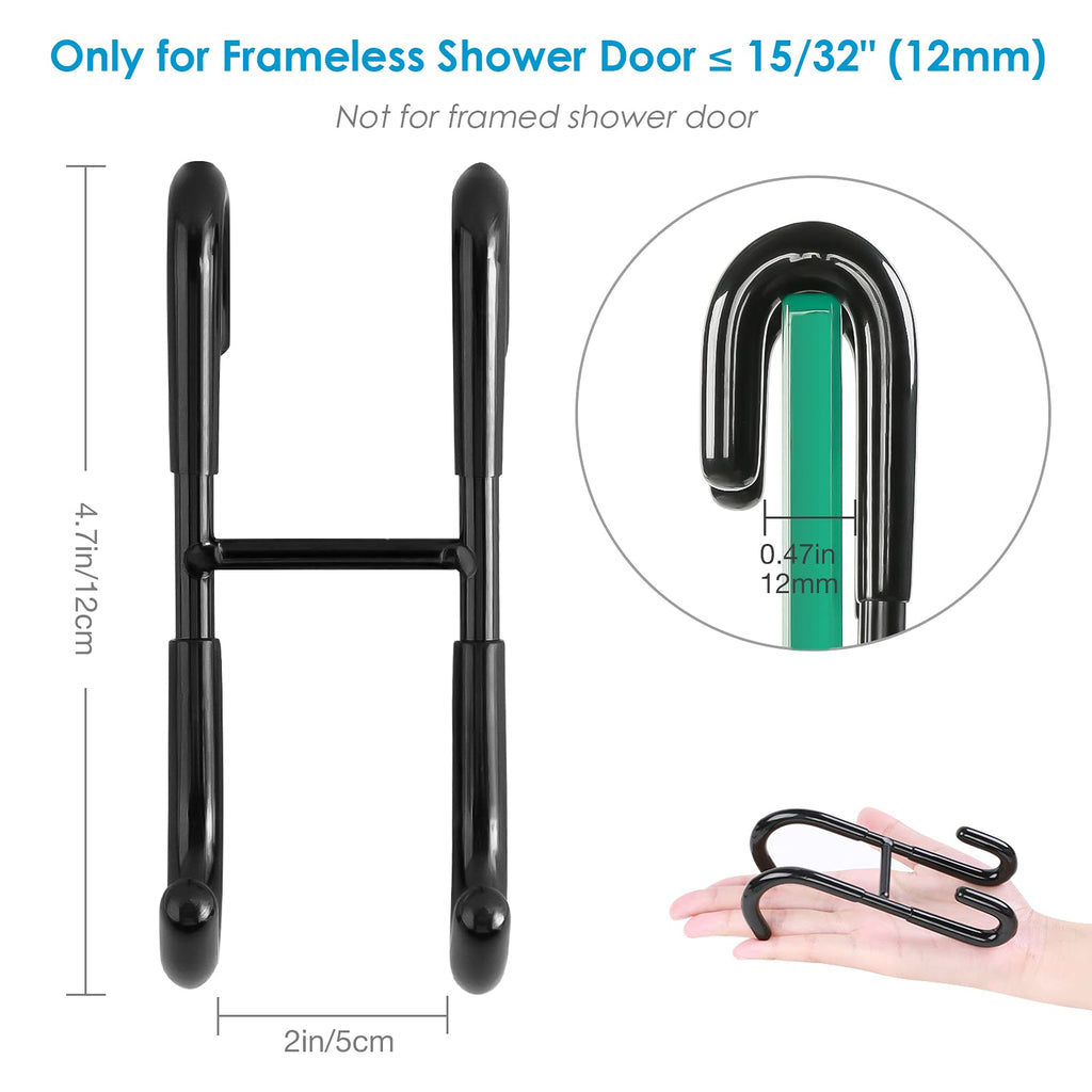 Simtive Shower Door Hooks (3-Pack), Towel Hooks for Bathroom Frameless Glass Door, Shower Squeegee Hooks, Black