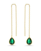 SNGIA Gold Dangle Earring with Emerald, 18K Gold Plated, Lightweight, Hypoallergenic, Long Chain Earrings for Women, Fashion Statement