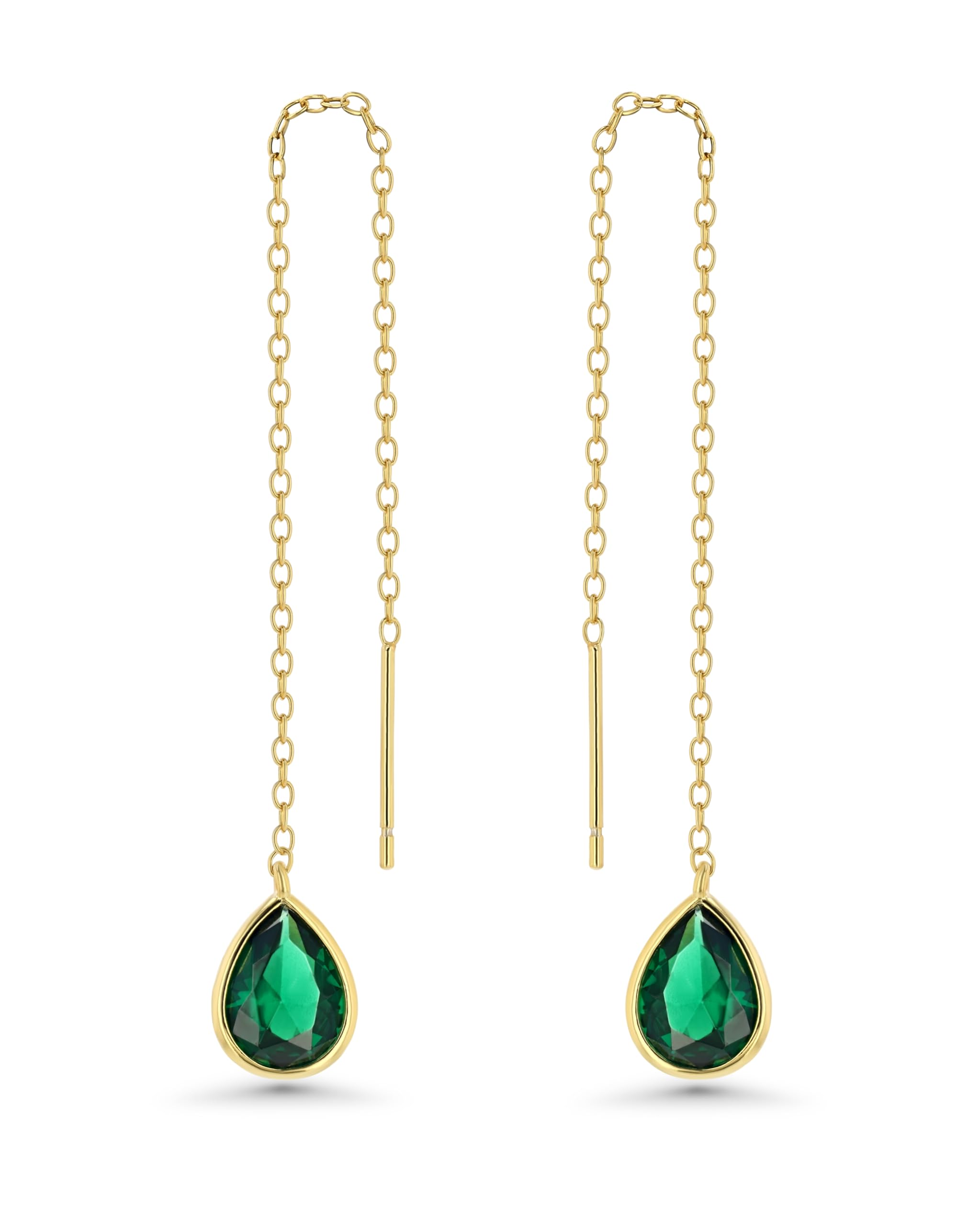 SNGIA Gold Dangle Earring with Emerald, 18K Gold Plated, Lightweight, Hypoallergenic, Long Chain Earrings for Women, Fashion Statement