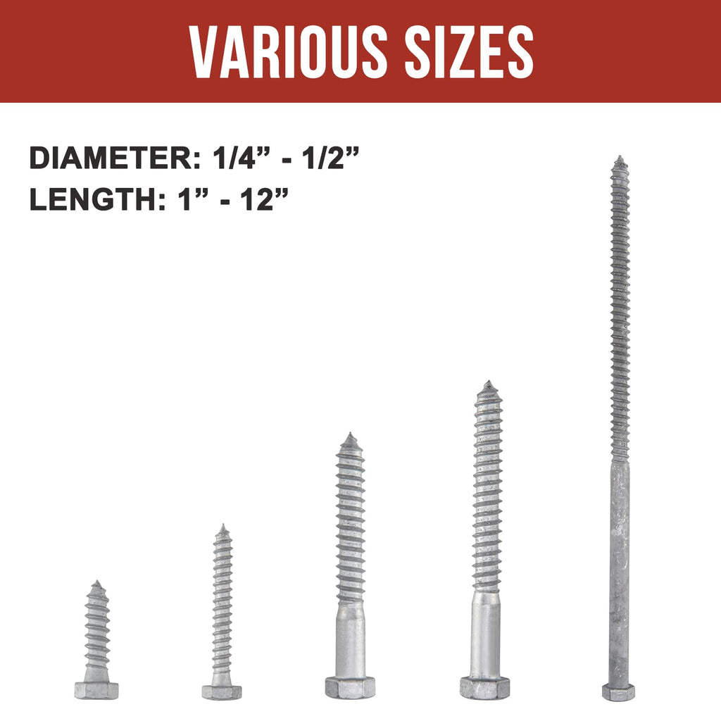 HROMIGRY 3/8" x 12" Lag Bolts (12 Pcs) Lag Screws for Wood, Hot Dip Galvanized, Hex Head with Washers