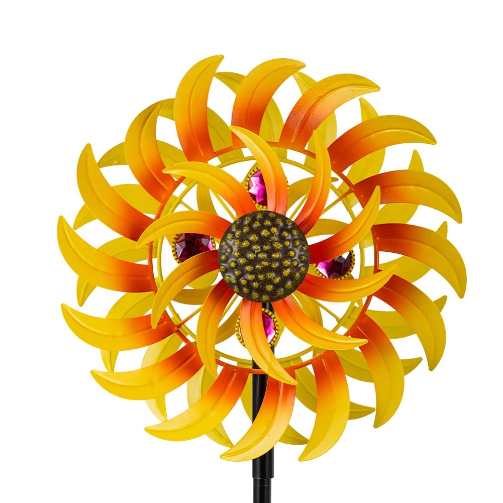 VEWOSTAR 13Inch Metal Sunflower Wind Spinner Outdoor Decor with Stake