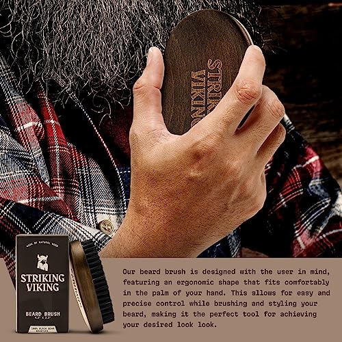 Striking Viking Boars Hair Beard Brush for Men - 4.2" Ergonomic Design with Naturally Derived Beach Wood - For Men's Beard & Mustache Care
