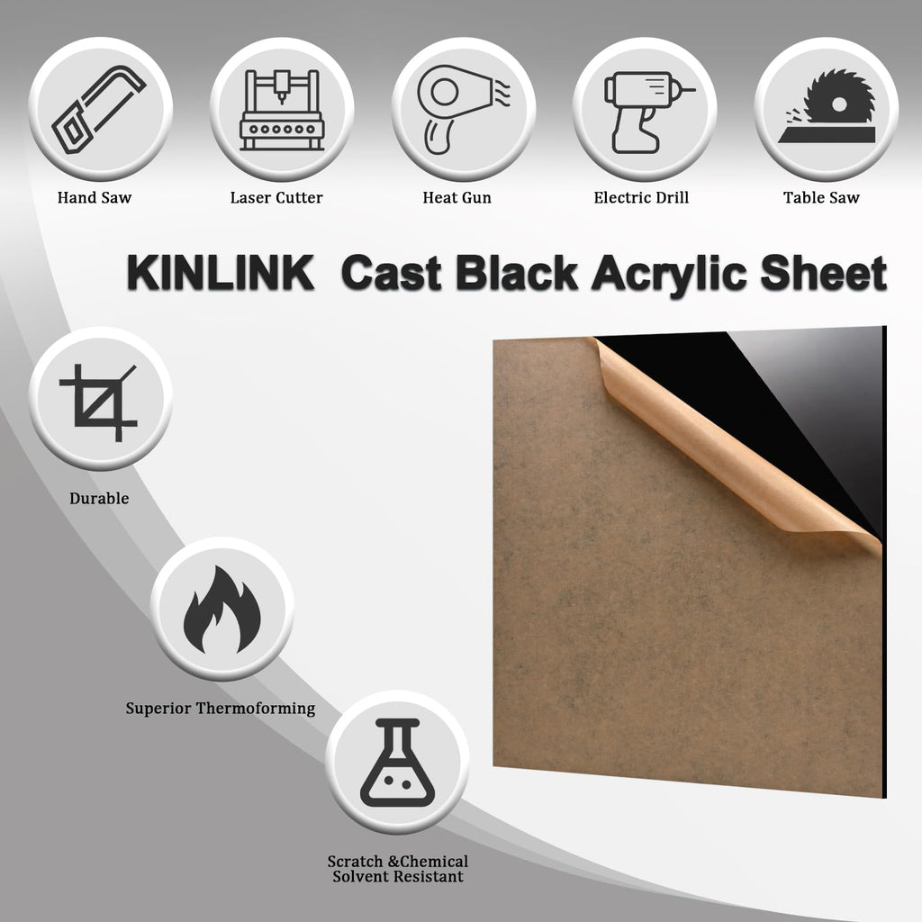 KINLINK 18x24 Plexiglass Sheets 1/8 inch Thick - 3mm Black Cast Acrylic Sheet, Plastic Board Polycarbonate Sheet for DIY Project, Craft, Table Top, Acrylic Sign and Wedding Invitation 4 Pack