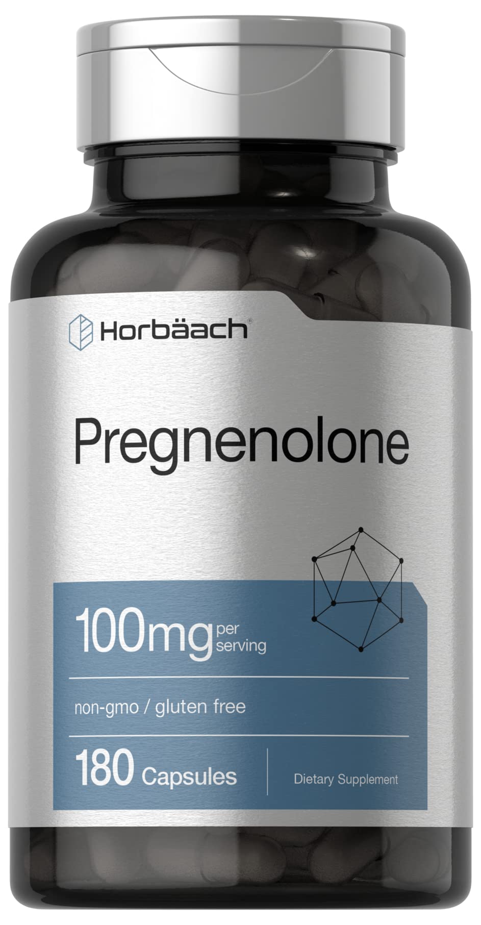 Horbäach Pregnenolone Supplement 100mg | 180 Capsules | Non-GMO and Gluten Free