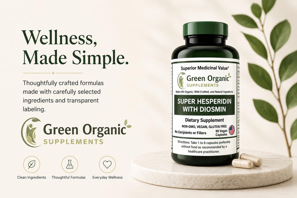Green Organic Supplements Super Hesperidin with Diosmin, Narangin Hand Made, Non-GMO, Vegan & Gluten Free