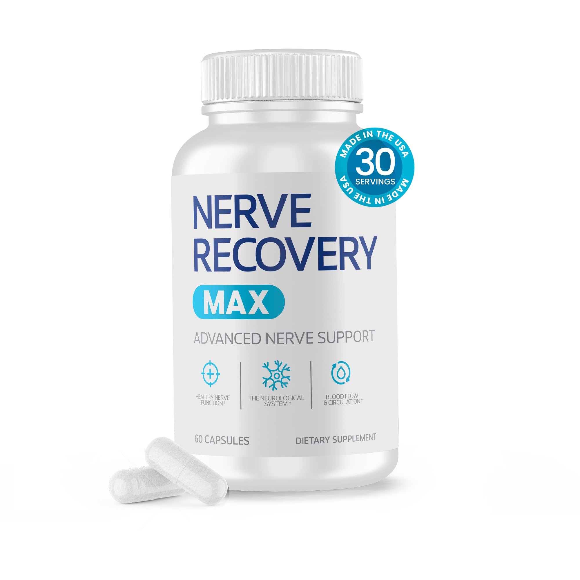 Nerve Recovery Max - Non-GMO Advanced Nerve Support Supplement with Vitamin D3 and Alpha Lipoic Acid for Nerve Protection and Restoration - Made in the USA - 30-Day Supply, 1 Bottle