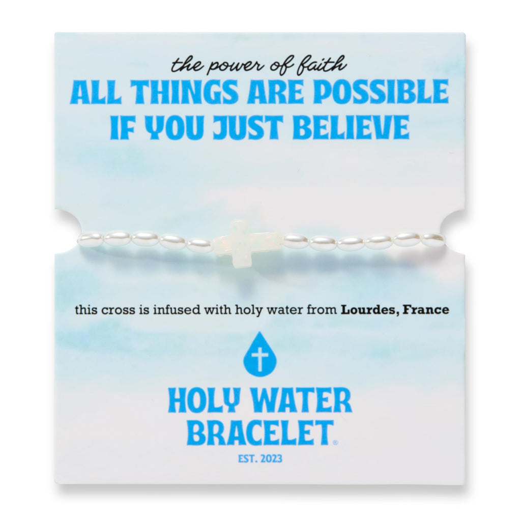 Holy Water Inspirational Stretch Bracelet for Women, Crystal Pearl Beads