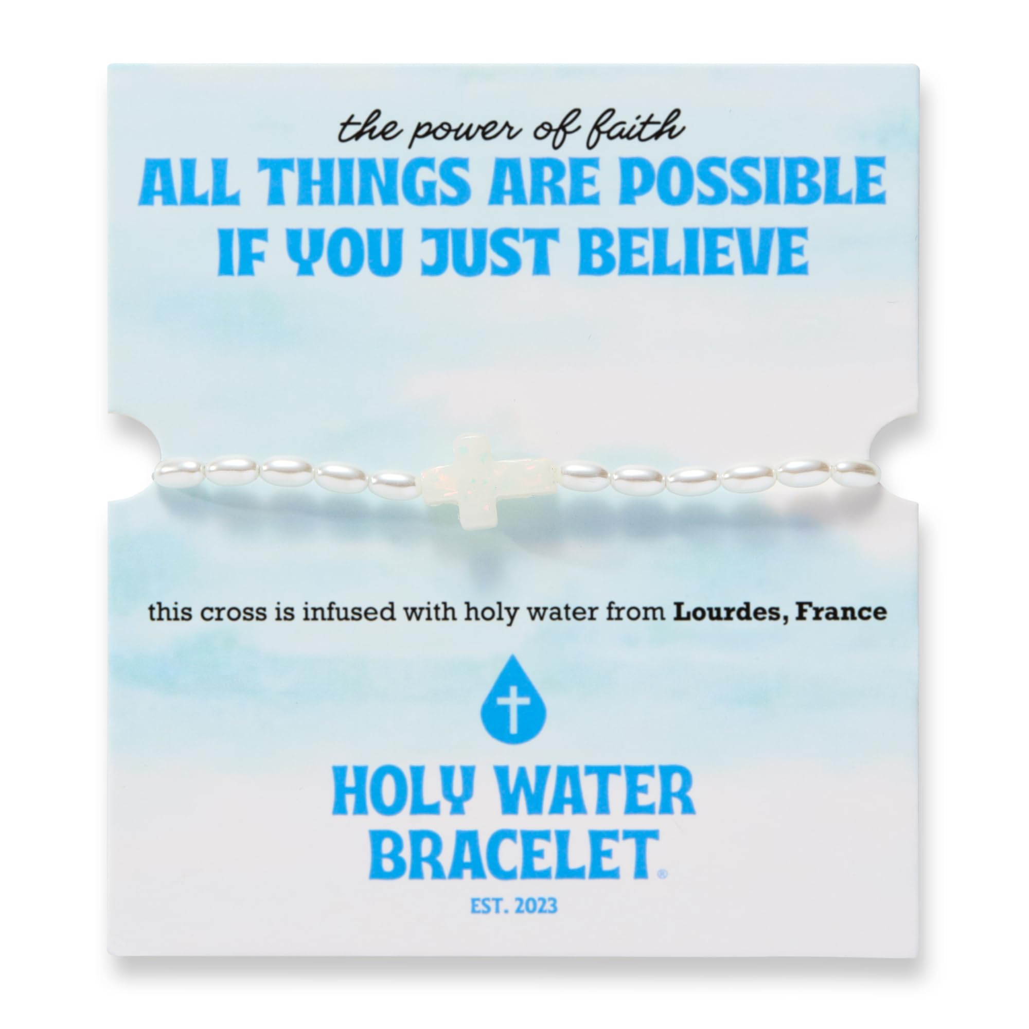 Holy Water Inspirational Stretch Bracelet for Women, Crystal Pearl Beads