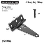 HILLMASTER 4 Inch T-Strap Hinges Heavy Duty Shed Door Hinges Gate Strap Hinges Black Tee Hinge Wrought Gate Hardware Small T Hinges for Wooden Fences,Shutter,Window,Barn,Outdoor Rustproof(6 Pack)